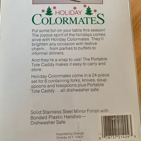Oneida Colormates Holiday Christmas Tree 24 Piece Set Stainless Silverware Caddy - Picture 15 of 15